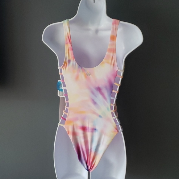 Pink Tied-Dyed Cut Out One Piece Swimsuit - Picture 4 of 8